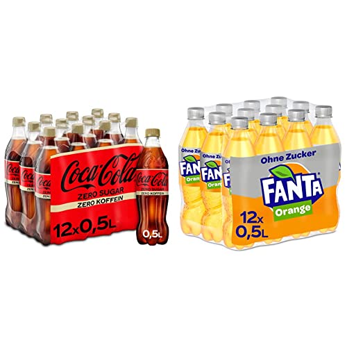 Coca-Cola Zero Sugar - prickelndes Erfrischungsgetränk (12 x 500 ml) & Fanta Zero Orange - fruchtig-spritzige Limonade mit klassisichem Orangen-Geschmack - ohne Zucker und ohne Kalorien (12 x 500 ml)
