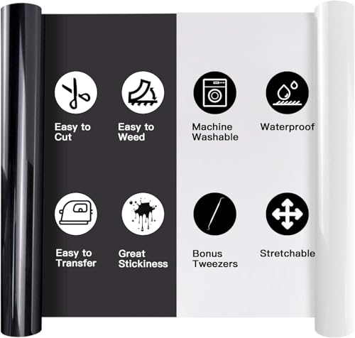 Image of HTVRONT Heat Transfer Vinyl Rolls - 2 Pack 12 inch x 8ft Black and White HTV Vinyl for Shirts, Iron on Vinyl for All Cutting Machine - Easy to Cut & Weed for Craft Design (Black and White)