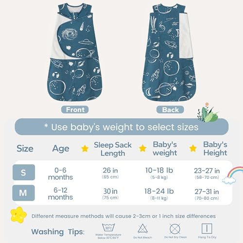 Image of ZIGJOY Sleep Sack Swaddle 1.0 TOG Baby Wearable Blanket 100% Cotton Baby Swaddle Blanket for Newborns 6-12 Months for Boy Girl, Space