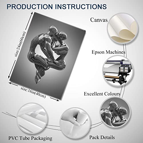 Ncyel Bedroom Wall Decor Unframed Romantic Couple Living Room Canvas Wall Art 3D Metal Sculpture Effect Black And White Modern Abstract Hug Lovers Painting Picture Poster Prints For Bathroom Hotel #TOP3