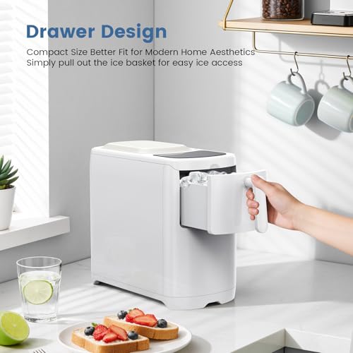 Image of Electactic Easy Clean Countertop Ice Makers, 18Lbs /Day Compact Size, Bullet Ice Maker with Pull-Out Ice Basket, 6Pcs Bullet ICES in 8 Mins, Self-Cleaning Low Noise Countertop Ice Maker(Pearl White)