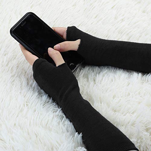 Sourcingmap Grijs zwart elastisch duimgat vingerloze arm handschoenen warmer voor dames - Image 5