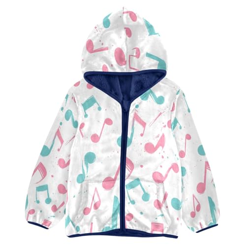 Musical Notes in Colors Toddler Fleece Jacket Girl Boys Hooded Fleece Jacket Coat Warm Outwear Zip-up 3-10T