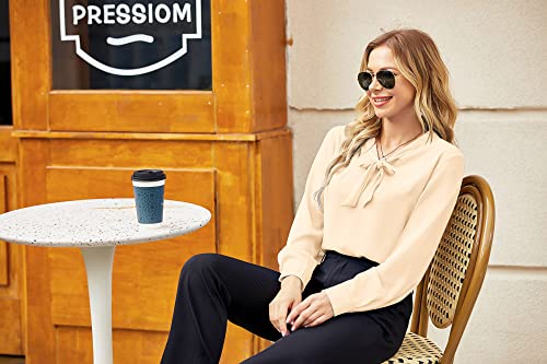 Acevog Chiffon Blouses Womens Long Sleeve Collared Work Blouse And Shirts,Nudde,Medium Nude #TOP2