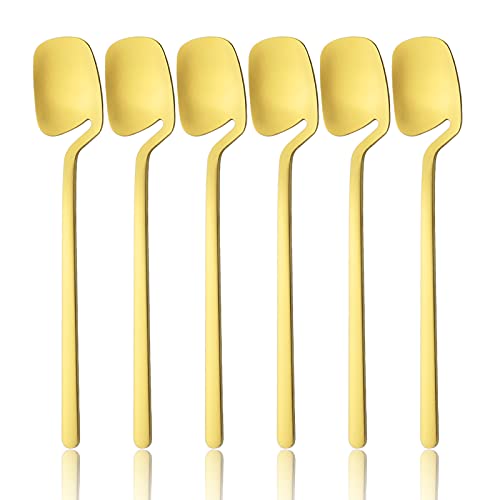 Snplowum 6Pcs Matte Gold Dinner Spoon, 7.48-inch Hangable & 18/10 Stainless Steel Dessert Soup Tablespoons