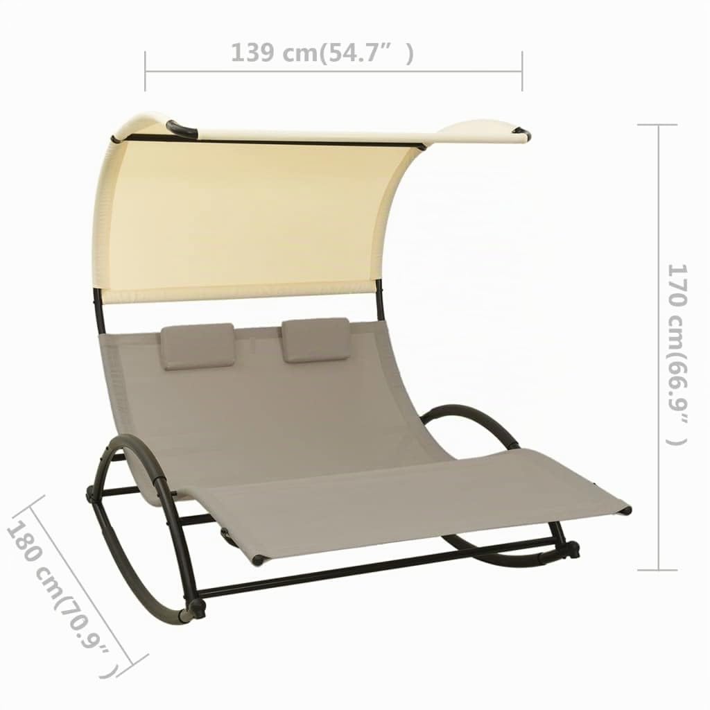 vidaXL Lettino Prendisole Doppio Baldacchino in Textilene Talpa Crema