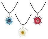 JGFinds Dried Flower Necklace 3 Pack, Resin and Cowhide - Actual Flower