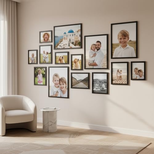 Image of HOTHOUSE Photo Frame For Wall Decor | Wooden Frames For Wall Decoration | Aesthetic Collage Picture Frames | Rectangular Photo Frame For Home Decor Office | Set of 14 (BLACK, Combo-1)
