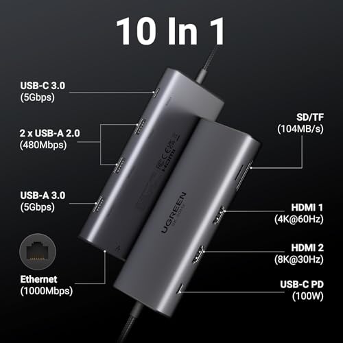 Revodok Pro 210 Docking Station USB C 10 In 1 Doppio HDMI 8K30Hz 4K60Hz Hub Adattatore Type C Ethernet Gigabit PD 100W Lettore Schede SD TF Compatibile con MacBook Air M2 M1 - Hub USB - Immagine 1