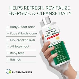 Tea Tree Antifungal Body Wash – Soothes Folliculitis, Acne, Jock Itch, Athlete’s Foot, Ringworm, Tinea Versicolor, Body Odor, Eczema & Dermatitis-Prone Skin