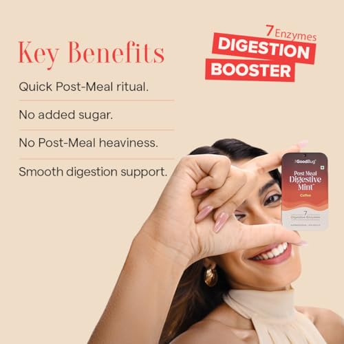 Image of The Good Bug Post Meal Digestive Mints - Coffee| Post Meal Digestion Booster | 7 Digestive Enzymes | Helps Reduce Post-Meal Heaviness, Bloating, Acidity & Discomfort | No Added Sugar | 28 Mints (14 x 2 Packs)