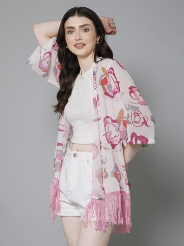 Image of PURYS Floral Print Shrug for Women | Lightweight Georgette Kimono| Versatile Casual Shrug for Layering and Summer Fashion