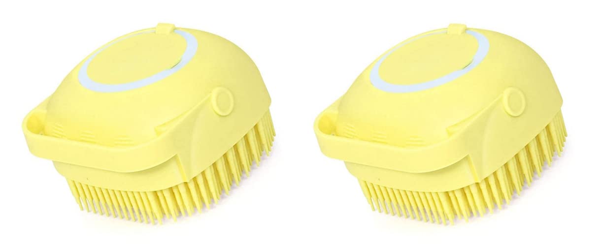 Brillar Dog Bath Brush with Shampoo Container Pet Scrubber Soft Rubber Silicone Massage Brushes Comb Bathing Tool (Pack of 2)