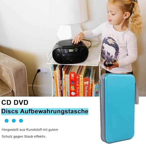 Ruikcoll Torba do przechowywania płyt CD, DVD, do domu, samochodu, na 80 dysków, niebieska