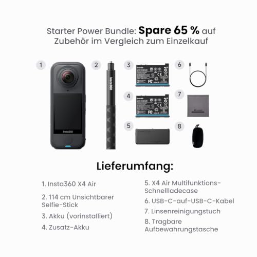Insta360 X4 Air Starter-Power-Bundle, 8K 360°-Cam, KI-App, sofort bereit – Ansicht 2