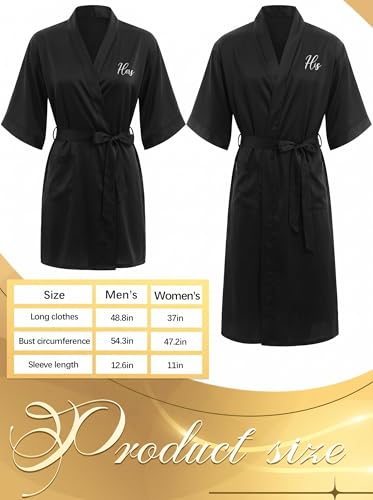 Image of Jecery 2 Pcs Satin His and Hers Robes Set Mr. Mrs. Silk Matching Robe for Couples Women Man Wedding Engagement Bridal Gift