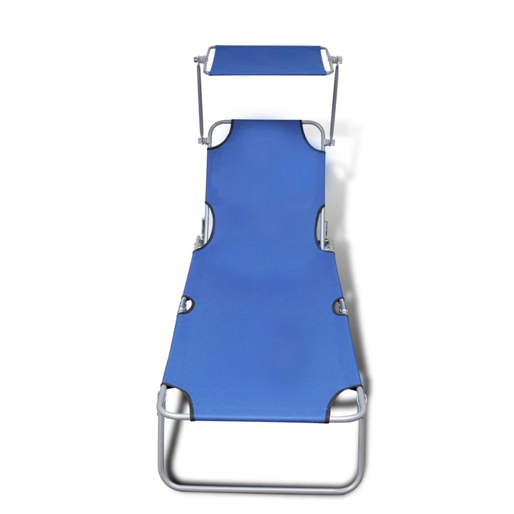 Klappbare Sonnenliege mit Dach 189x58cm Gartenliege Blau | Stabile Dreibeinliege für Balkon und Terrasse mit verstellbarem Sonnenschutz und Rückenlehne.