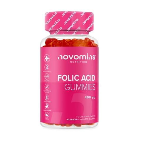 Folic Acid Gummies - Folic Acid 400mcg - 3 Month Supply - Vegan - Gluten Free - Pregnancy Care - Prenatal Health & Maternal Tissue Growth During Pregnancy - Made by Novomins Cover