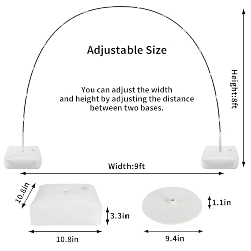 RUBFAC Balloon Arch Kit, 8ft Tall & 9ft Wide Adjustable Balloon Arch Frame Stand with 2 PVC Bases,2 Water Fillable Bags, 50pcs Balloon Clips for Wedding Party Baby Shower Supplies Christmas Decoration - Image 3