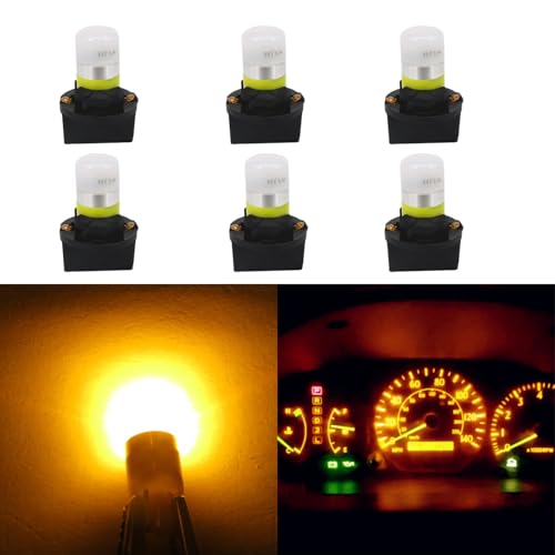 Image of WLJH Yellow T10 194 LED Bulbs with PC194 Twist Socket for Dash Cluster | 3030 SMD, Dimmable, Direct Fit, Amber, PC195 PC161 PC168, Instrument Panel Light, Gauge Light, 1:1 Size Design, 6-Pack