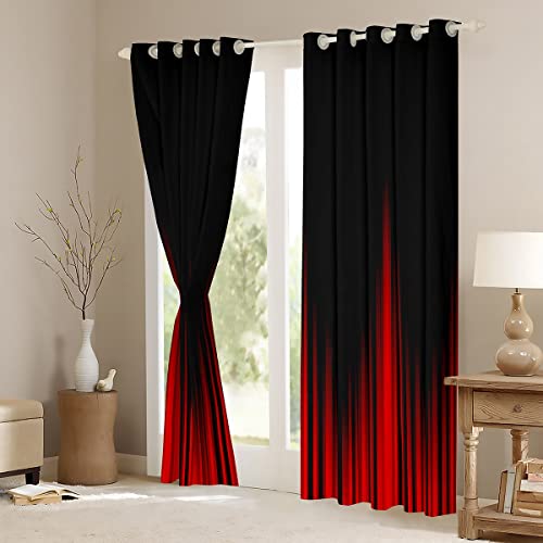 Homemissing Red and Black Blackout Curtains Geometric Abstract Ombre Window Curtains Gradient Dark Simple Style Darkening Dreapes Modern Abstract Art Window Treatments W66*L90 - Image 3