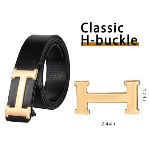 Image of Aurolran Men&Womens Leather Dress Belt Business Automatic Buckle Belt Color-Black Silver Gold