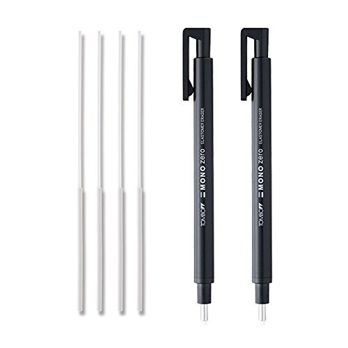 Tombow MONO Zero Holder Eraser, Round 2.3 mm, Black Barrel, 2pack (EH