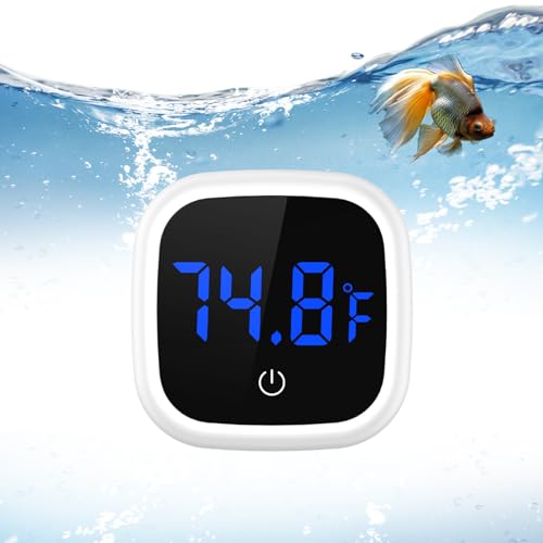 LOFICOPER Digital Aquarium Thermometer, LED Fish Tank Thermometer, Stick-on Reptile Thermometer with Touch Screen, Large Numbers, Battery, for Fish, Axolotl, Turtle, Aquatic