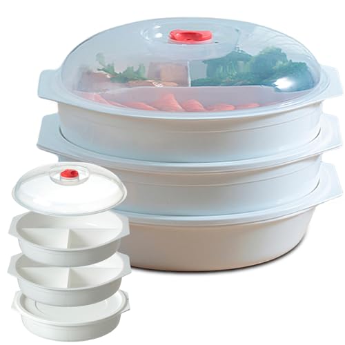 Sporgo 3 assiettes à micro-ondes avec couvercle et ventilation, 3 compartiments, récipients alimentaires sans BPA pour chauffer