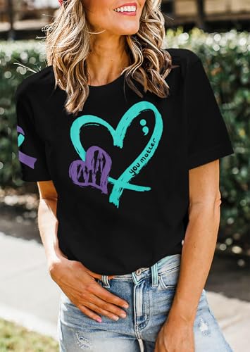 You Matter Shirt Woman Mental Health Awareness Shirts Suicide Prevention Tee Heart Graphic Short Sleeve Tops3