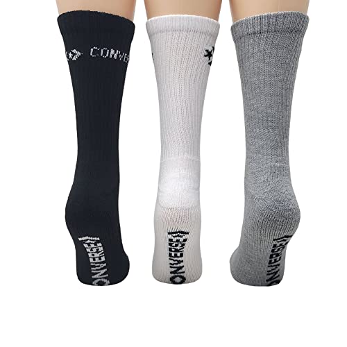 Converse Women's Half Cushion Crew Socks 3-Pack Size 6-10 (White/Black/Light Grey)3