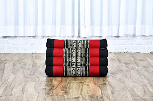 Image of Leewadee Triangle Cushion - Comfortable Backrest for TV or Reading, Incline Pillow for Relaxing Made of Kapok, 20 x 13 x 13 inches, Black Red