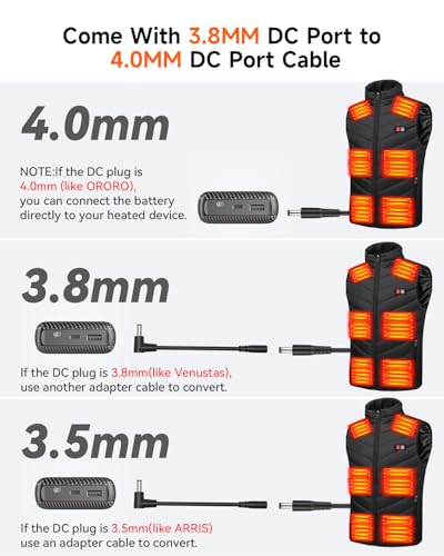 Heated Vest Battery Pack, 7.4V 30000mAh Portable Charger with DC and USB Output Ports for Heated Jacket,Coat,Pants and Heating Clothing for Men3