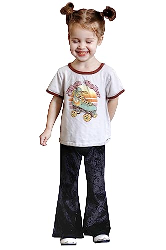 Daisy Del Sol Little Girls Velvet Boho Bell Bottom Flared Stretch Legging Pants Toddler Childrens Kids 2T-82