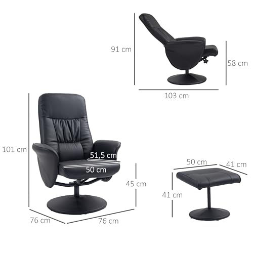 HOMCOM Relaxsessel mit Hocker, 360°drehbarer Fernsehsessel mit Liegefunktion TV Sessel für Wohnzimmer, Schlafzimmer, Kunstleder, Schwarz – Bild 4