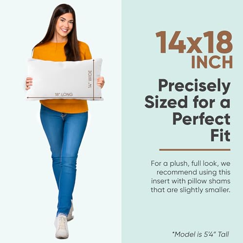 Image of Pillowflex Synthetic Down Pillow Insert 14x18 in - Karate Chop Pillow | Small Rectangle Sham Form, Plush Polyester Cotton Blend, Cloud-Like Comfort, Clump-Resistant Fill, Smooth Elegant Finish