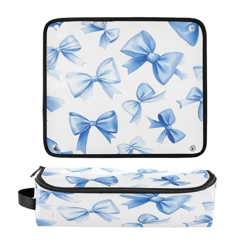 Bolsa de viaje para herramientas de cabello Blue Bow con tapete resistente al calor, organizador para planchas, rizadores y accesorios para el cuidado del cabello miniatura 3