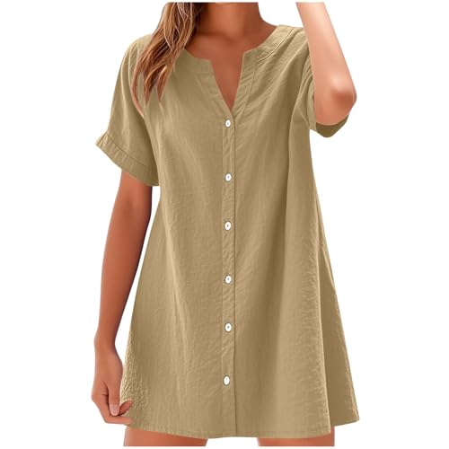 Robe Chemise Ete Femme en Lin T-Shirt Robe de Travail Chic et Ele...