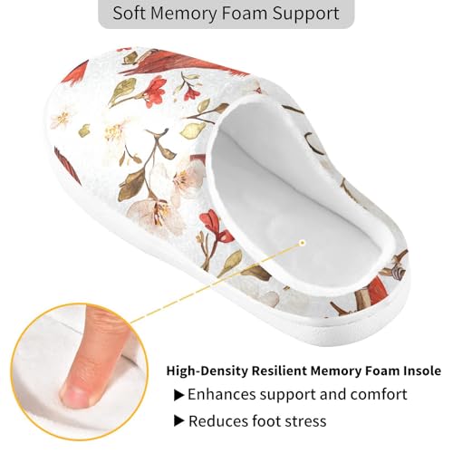 JUNZAN Fierce Northern Red Birds White Womens Cotton House Slippers Wide Memory Foam Indoor Shoes for Bedroom Christmas Presents 6-72