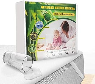 Mattress Protector Super King Size 180 x 200 cm, Waterproof Mattress Cover Super King Bamboo Breathable Anti-Mite Mattress Cover with Elastic Corner Hypoallergenic, Anti-Mold, Anti-Bacterial