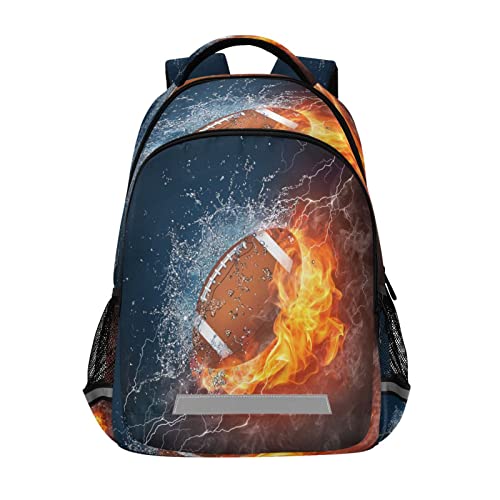 Quteprint Mochila para la escuela, fútbol americano en fuego, mochila de viaje para hombres y mujeres, mochila escolar para libros, bolsa para laptop de 17 pulgadas, mochila casual para niños, niñas