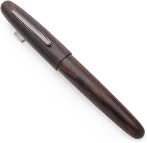 JINHAO 9056 - Pluma estilográfica de madera natural hecha a mano madera de ébano clip negro punta fina de 0020in