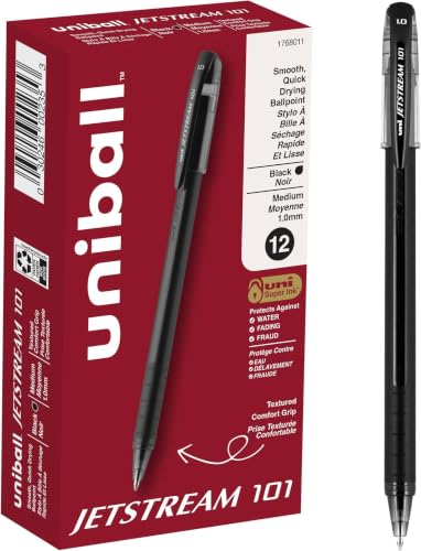 Image of uniball Jetstream 101 Roller Ball Pen, Stick, Bold 1 Mm, Black Ink, Black Barrel (Pack of 144)