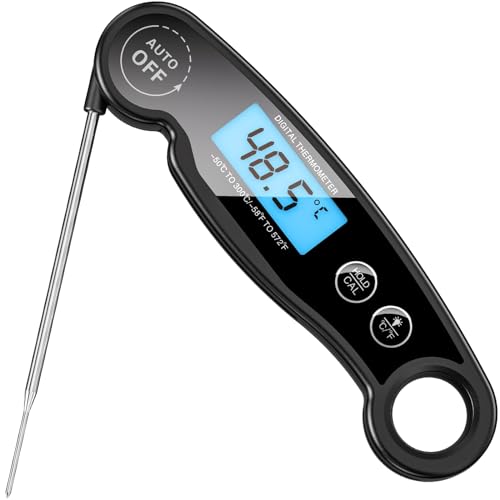 Instant Read Digital Meat Thermometer, Food Thermometer for Cooking and Grilling, Accessories with Backlight & Calibration for Kitchen Gadgets, Candy, BBQ Grill, Liquids, Beef, Turkey
