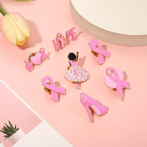 Image of Breast Cancer Awareness Pins Bulk Pink Ribbon Brooches for Women Faith Hope Lapel Pins Breast Cancer Awareness Jewelry Accessories Decorations Charity Public Fundraiser Supplies