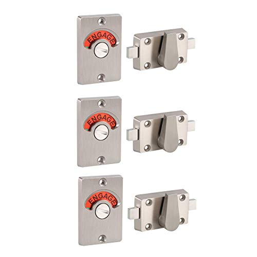 Door Lock Indicating Privacy Security Latch Bolt Door Lock Vacant Engaged Indicator for Bathroom Toilet Public Restroom, Stainless Steel (3 Pack)