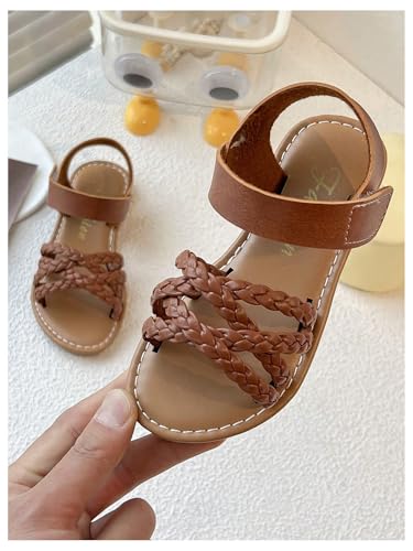Image of GORGLITTER Girl's Leather Ankle Strap Flat Sandals Dressy Braided Round Open Toe Summer Vacation Beach Cute Sandals 2025