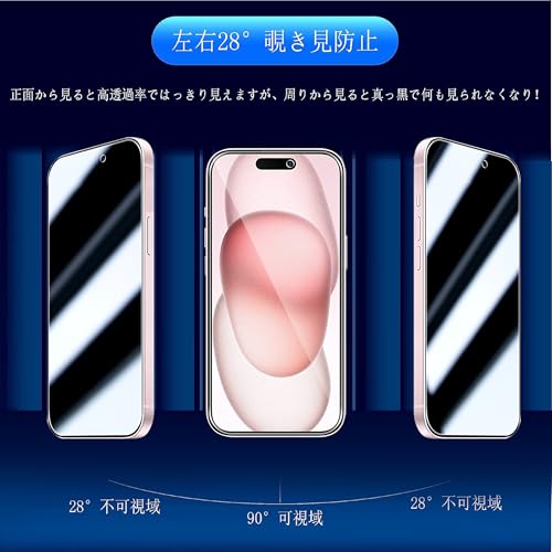 undefined 対応 iPhone 15 覗き見防止 ガラスフィルム カメラフィルム ガイド枠付き のぞき見防止 iphone15 強化ガラス アイフォン15 横から見えない 国産旭硝子 【2枚液晶保護+2枚レンズ保護+ガイド枠】 【最新型・超簡単に貼付型・0失敗】 SWCCFK15T の商品画像 3