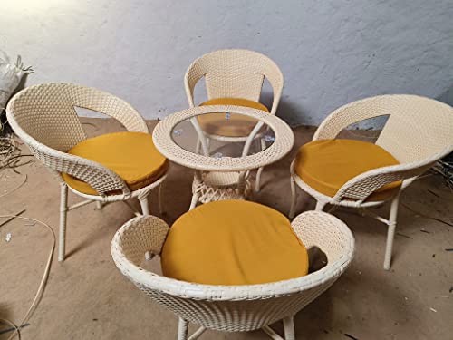 Patio Outdoor 4+1 Conversation Chair Set with Sofa for Balcony, Garden, Poolside or Restaurants, Cafeteria and Hotel Furniture Set (Off-White_Yellow)-image-49