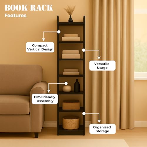 Image of Callas 7 Layer Multipurpose Engineered Wood Bookcase | Storage Organizer for Adults & Kids | Multi-Purpose Shelf for Books, Toys & Home Office Use (BR-07-Black)